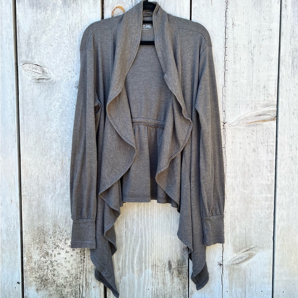 Converse charcoal gray draped open front long sleeve cotton blend cozy cardigan